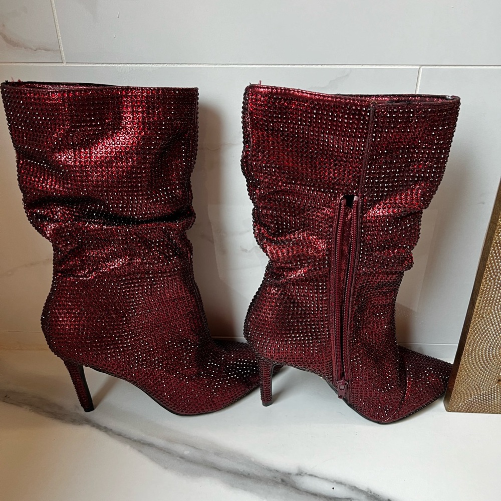 Wine colored rhinestone booties. Worn once. 3 inch heel.